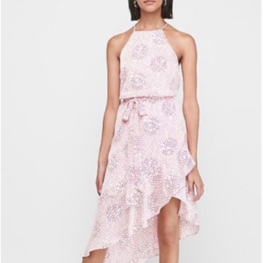 Express polka dot high-low halter dress